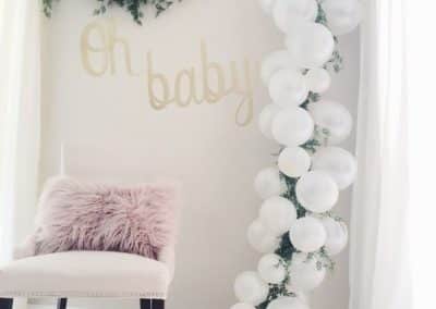 Simple floral and balloon baby shower backdrop-Private party