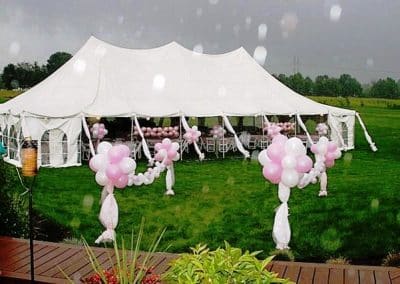 Balloon topiaries leading into tent for wedding-Private party