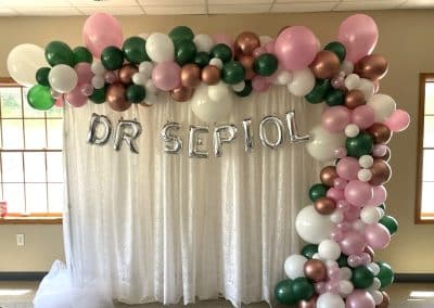 Congratulations fabric backdrop and balloons-Town of Binghamton Community Center