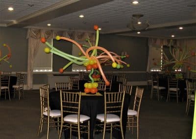 Curly-cue neon balloon centerpiece-Traditions at the Glen