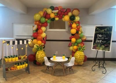 Fruit theme balloon arch birthday-Church basement