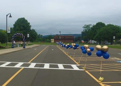 Helium filled 1/2 topiaries outside-Susquehanna High School