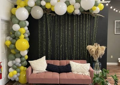 Sage green, yellow and white balloon backdrop-The Chalk Market