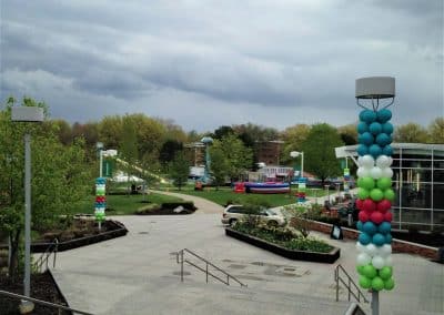 Spring Fling balloons covering poles outside-Binghamton University