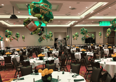 Floating leprechauns over pots of gold balloon centerpiece-Tioga Downs