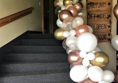 Fun & elegant balloon entrance staircase-Owego church