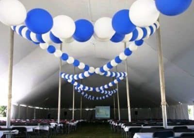 Crisscross balloon décor for tents